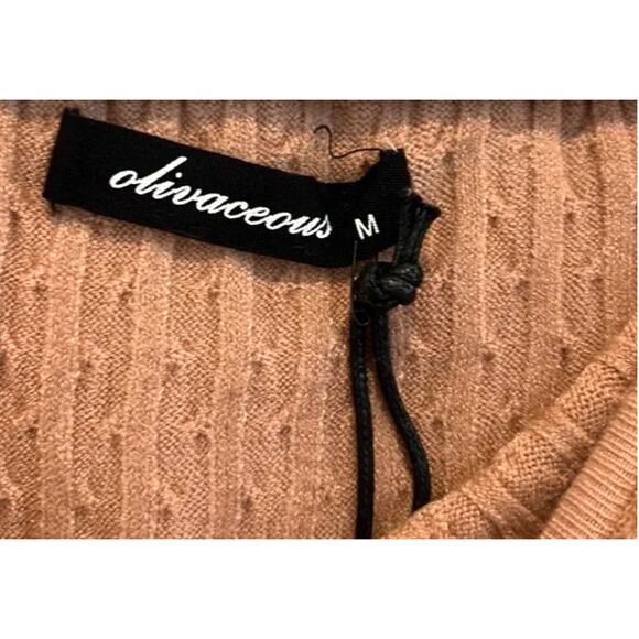 Olivaceous Sweater Dress Long Sleeve Bodycon Cashmere Blend Ruffle Nude Medium - Picture 4 of 5